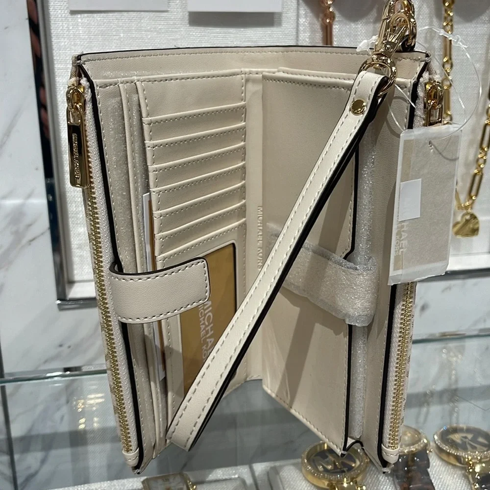 Michael Kors Jet Set Travel Large Double-Zip Wristlet-Wallet-PhoneHolder Pale